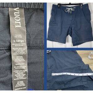 Vuori Ripstop Shorts Mens XL Blue Organic Cotton Drawstring Zipper Elastic Waist